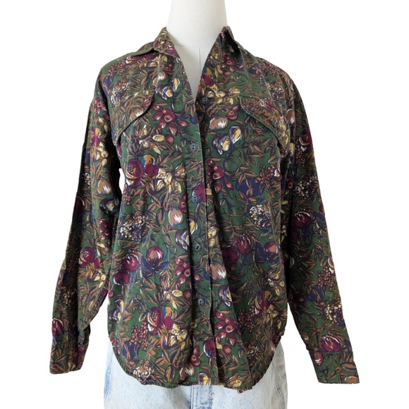 90s Floral Button Down Blouse Long Sleeve Vintage Baggy Relaxed Fit Oversized - Picture 1 of 8